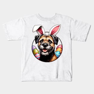 Border Terrier in Bunny Ears Enjoying Easter Celebrations Kids T-Shirt